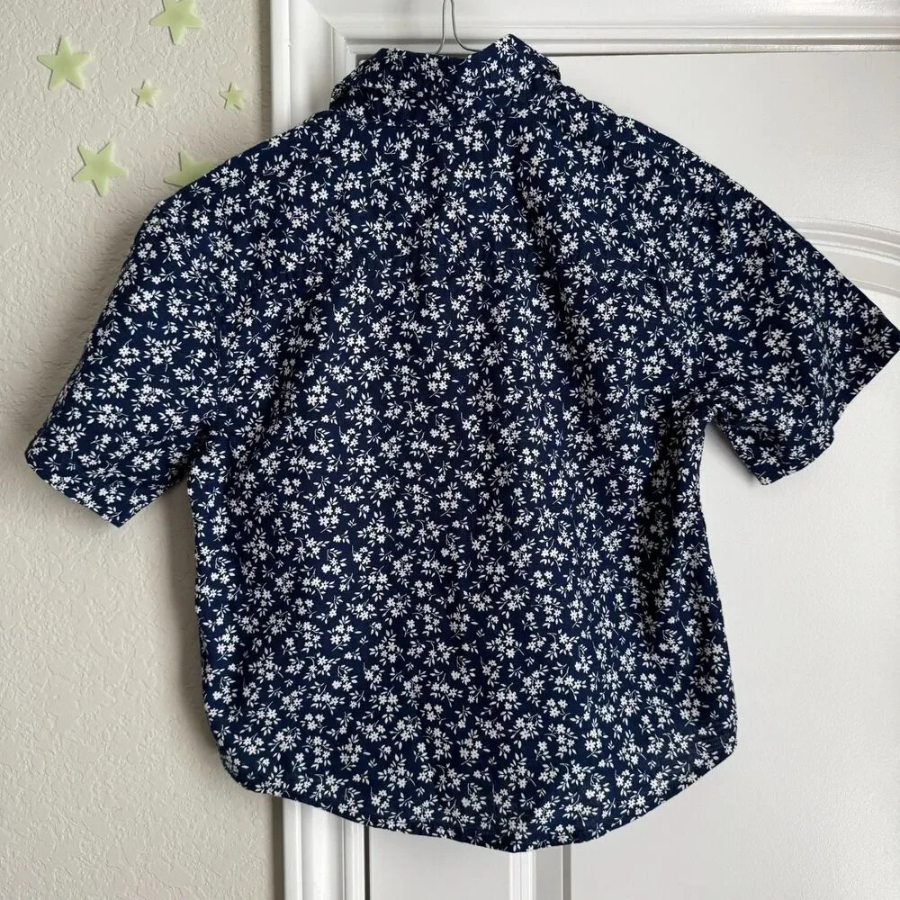 Boy's THEREABOUTS navy floral button down -XS